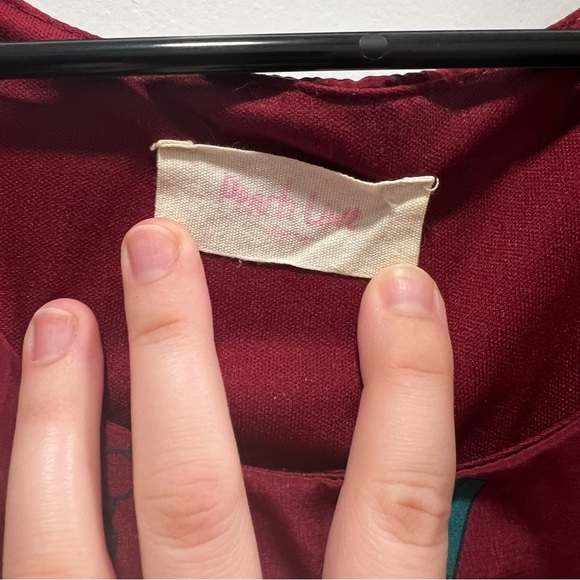 Modcloth Peach Love Mini Dress Women's Small with Books/Glasses in Burgundy - Picture 4 of 4